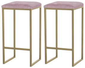 Kit 2 Banqueta Decorativa Billie Base Gold Veludo Rosê G41 - Gran Belo