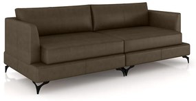 Sofá Living Bipartido 250cm Indonésia Pés de Ferro Couro Marrom Manchado G52 - Gran Belo