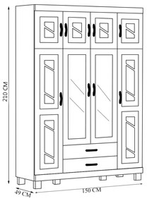 Guarda Roupa Casal Decorativo Alonso Madeira 08 Portas Com Espelho Imbuía G74 - Gran Belo