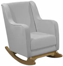 Poltrona Amamentação Base Madeira Balanço Vick Veludo Cinza F03 - Mpoz