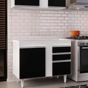Balcão de Cozinha Lavanderia sem Tampo 02 Gavetas Bia 100 cm L06 - D'Rossi - Branco e Preto