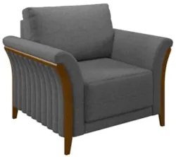 Poltrona Decorativa Sala de Estar 102cm Pés Madeira Roya Z32 Linho Cin