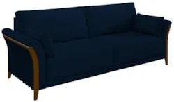 Sofá Living 3 Lugares 222cm Pés Madeira Roya Z32 Veludo Azul Marinho -