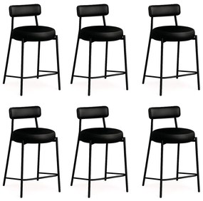 Banqueta Cozinha Alta com Encosto Industrial Preto Kit 6 Londres PU D03 - D'Rossi - Preto