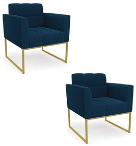 Poltrona Decorativa Industrial Dourado Kit 2 Elisa Bouclê D03 - DRossi - Azul