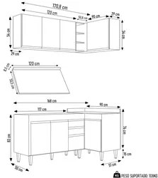 Armário de Cozinha Modulado de Canto Esquerdo 4 Peças CP47 Balcão com