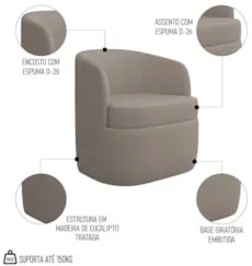Kit 2 Poltronas Giratória Decorativa para Sala Dandara Z08 Boucle Bege
