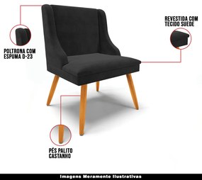 Kit 3 Cadeiras Decorativas Sala de Jantar Pés Palito de Madeira Firenze Suede Preto/Natural G19 - Gran Belo