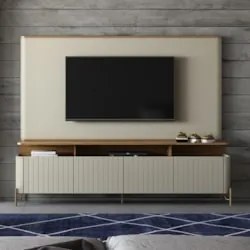 Painel TV 75 Pol e Rack Sala Porta Brise Blen Louro/Luna/Dourado I06 -