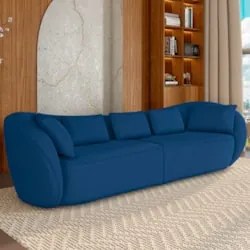 Sofá 4 Lugares 292cm Orgânico Pé Madeira Yume Veludo Azul Z55 - Mpozen
