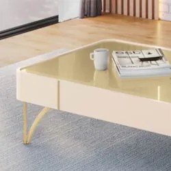 Mesa de Centro Para Sala Pés de Aço Cadenza Off/Champanhe - HB Móveis