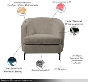 Poltrona Decorativa Salem Pés Metálicos Bouclê Rústico Castor G92 - Gran Belo