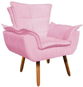 Poltrona Sala de Estar Pé Palito de Madeira Opala Suede D03 - D'Rossi - Rosa Bebê