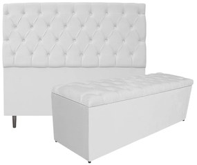 Kit Cabeceira e Calçadeira Liverpool 160 cm Queen Size Corano Branco - ADJ Decor