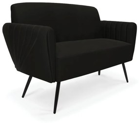 Sofá Namoradeira Pés Palito de Ferro Bruna Suede - D'Rossi - Preto