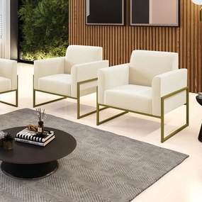 Kit 2 Poltronas Base Industrial Alta Dourado Marisa Veludo - Bege