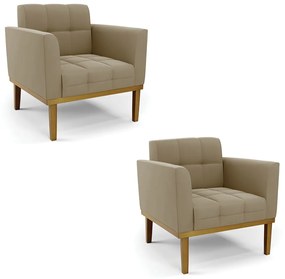 Poltrona Sala Decorativa Kit 2 Elisa Base de Madeira Castanho Suede D03 - D'Rossi - Marrom Rato