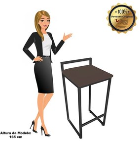 Banqueta Alta Lavínia Suede Marrom Base Preto D'Rossi