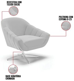 Poltrona Giratória Giovana Suede Base Cromada D03 - D'Rossi - Cinza