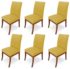 Conjunto 6 Cadeiras Raquel para Sala de Jantar Base de Eucalipto Suede Amarelo