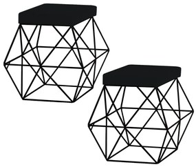 Kit 2 Puffs Decorativo Sala de Estar Base Preto Trixie Veludo Preto G41 - Gran Belo
