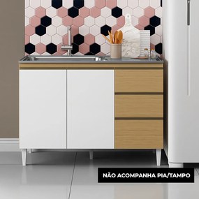 Balcão Cozinha sem Tampo 120cm para Pia Paolla A09 - D'Rossi - Atacama e Off White