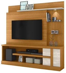 Home Theater Maxim Porta 2 Prateleiras Iluminação LED MDP até 55 Cinamomo/OffWhite G97 - Gran Belo