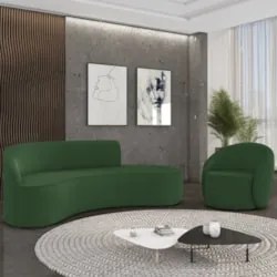 Sofá 4 Lugares 220cm Wendi e Poltrona Steve Suede Verde I01  - Mpozena