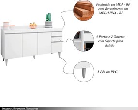 Balcão de Cozinha com Tampo Marcos MDP/BP Branco G96 - Gran Belo