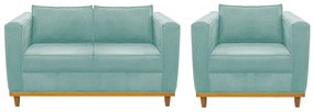 Kit Sofá 2 Lugares e Poltrona Europa Suede Azul Tiffany ADJ Decor
