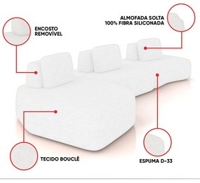 Sofá 3 Lugares Orgânico com Chaise e 2 Módulos Berlim Bouclê Off White K01 - D'Rossi
