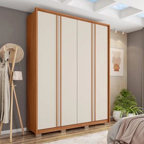 Guarda Roupa Orbit Solteiro com 4 Portas de Bater e 3 Gavetas Freijo/OffWhite G11 - Gran Belo