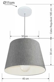 Lustre Pendente Cone Md-4240 Cúpula em Tecido 30/40x30cm Rustico Cinza - Bivolt