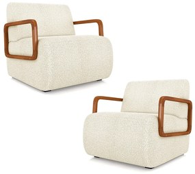 Kit 2 Poltronas Decorativa Sala de Estar Odessa Braços em Madeira Bouclê Off White G33 - Gran Belo