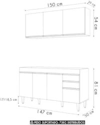 Armário Cozinha e Balcão Para Pia 150cm Marrocos Castanho   - Lumil