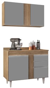 Kit Armário Aéreo e Balcão de Cozinha Lavanderia Aurora com Tampo 100 cm - D'Rossi - Castanho e Cinza