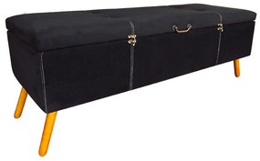 Calçadeira Baú Solteiro 90cm Caribe Pés Palito Corano Preto - Sheep Estofados - Preto