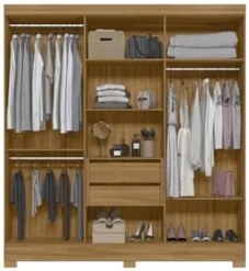 Guarda Roupa Casal 195cm Espelho Ripado Arlon Z17 Freijó/Off - Mpozena