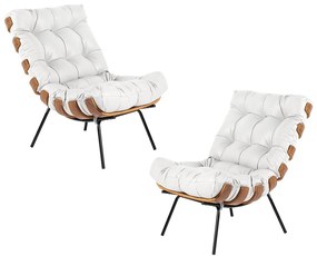 Kit 2 Poltrona Decorativa Sala de Estar Costela Couro Branco G34 - Gran Belo
