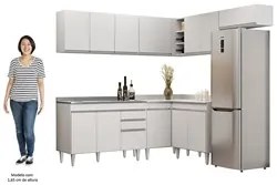 Armário de Cozinha Modulado de Canto 7 Peças CP21 com Pia Inox Branco