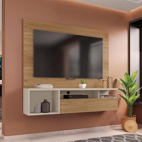 Painel TV 55 Pol 136cm Bancada Suspensa Sala Layanne C01 - D'Rossi - Buriti/Off White