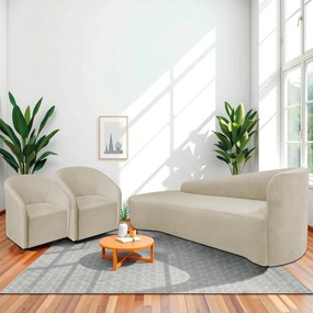 Kit Sofá Curvo França 180cm L.E e 2 Poltronas Luiza Max Conforto, Elegância e Design Moderno Linho