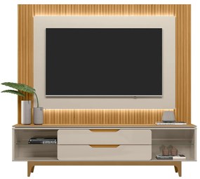 Conjunto Painel e Rack Bancada Singapura/Luanda TV até 85 Polegadas Tauari/Off White G77 - Gran Belo