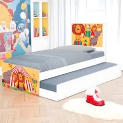 Cama Solteiro Infantil Com Auxiliar 188x88cm Circo K06 - Mpozenato