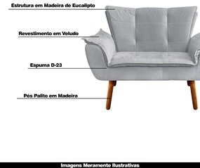 Poltrona Namoradeira Pés Palito Charger Veludo Cinza G19 - Gran Belo