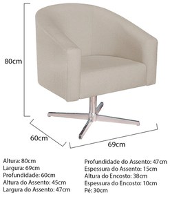 Poltrona Luiza Base Giratória de Metal Linho Bege - ADJ Decor