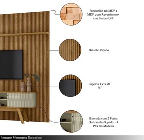 Conjunto Painel com Bancada Greene 2 Portas Deslizantes MDP até 75 Cumaru/Opala G97 - Gran Belo