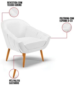 Poltrona Giovana Corino Pés Palito Castanho D01 - D?Rossi - Branco