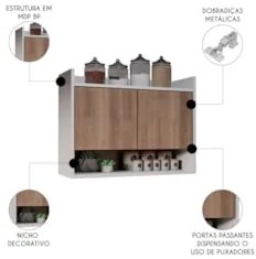Armário de Cozinha Aéreo 71cm 2 Portas 1 Nicho Ceci Z34 Branco/Freijó