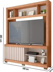 Estante TV 60 Pol 160cm Sala de Estar Ravik C01 - D'Rossi - Freijó/Off White